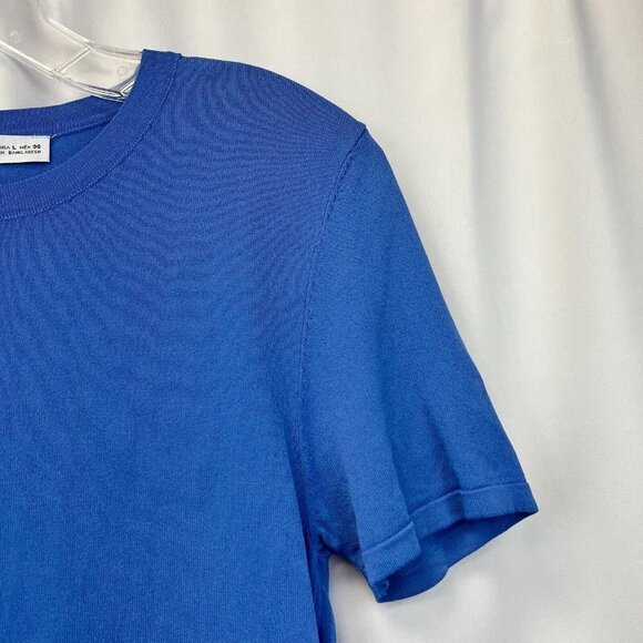 Zara Womens Blue Crew Neck Short Sleeve Classic Pullover T-Shirt Size Large - Picture 7 of 9
